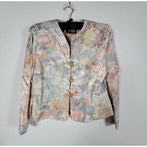 Vintage Ursula Of Switzerland Womens Floral Print Blazer Size 12P Gold Button